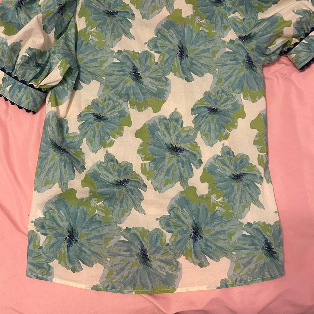 Floral Print Blouse with Green and Blue Flowers